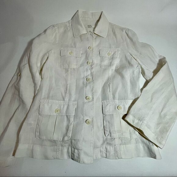 Loft Size small White 100% linen Safari Military Jacket White - Picture 2 of 12